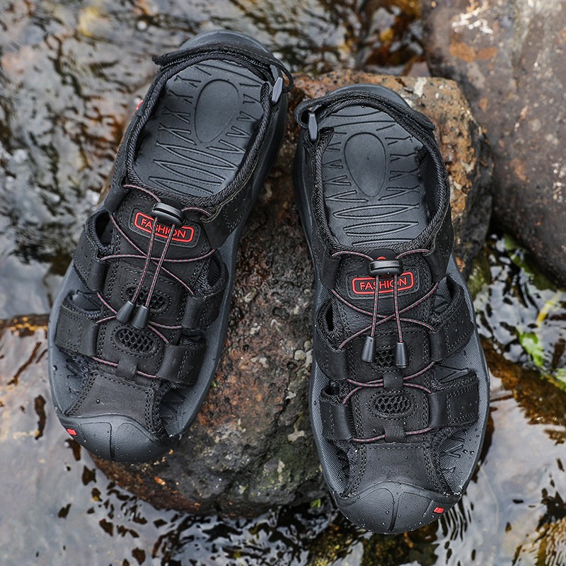 SocNoDn Men Luxury Casual Fashion Genuine Leather Sandals Hiking Shoes Slippers Sandals Durable