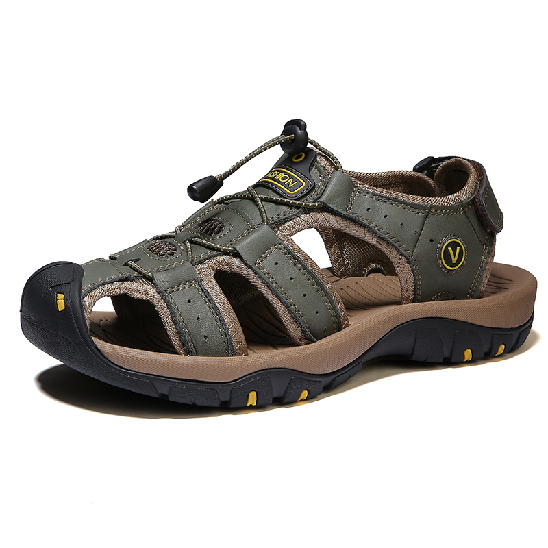 SocNoDn Men Luxury Casual Fashion Genuine Leather Sandals Hiking Shoes Slippers Sandals Durable
