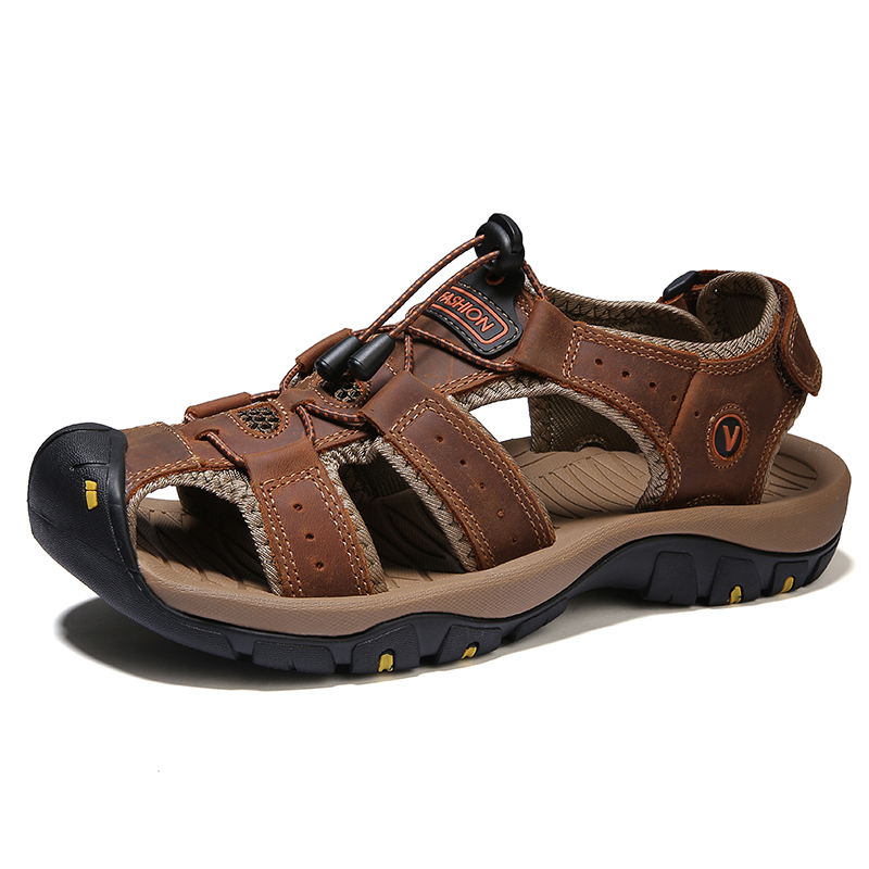 SocNoDn Men Luxury Casual Fashion Genuine Leather Sandals Hiking Shoes Slippers Sandals Durable