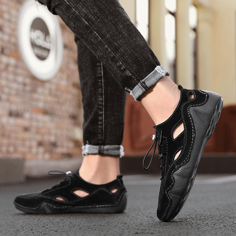 SocNoDn Men&apos;s Luxury Fashion Casual Hollow Leather Slippers Sandals Walking Hiking Shoes Slippers