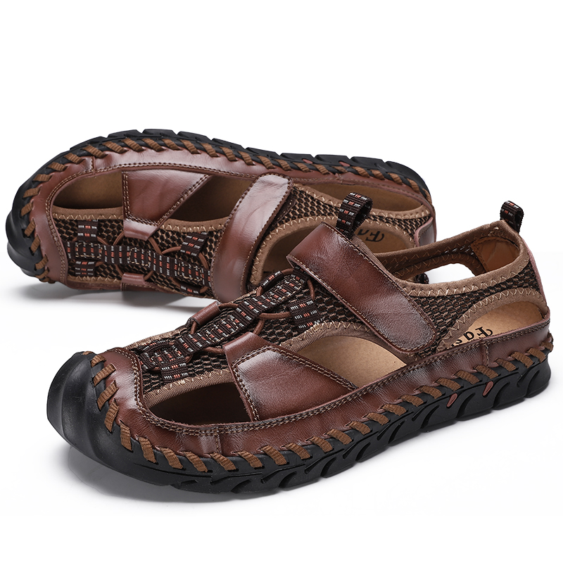 SocNoDn Men&apos;s Luxury Fashion Casual Cow-Leather Slippers Sandals Walking Hiking Shoes Slippers Soft