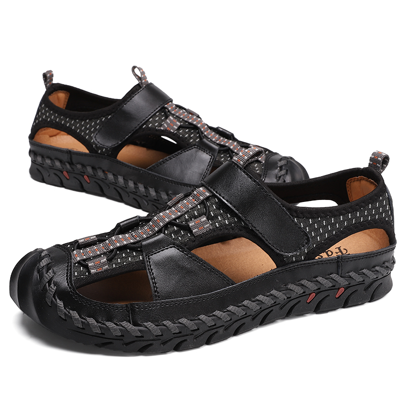 SocNoDn Men&apos;s Luxury Fashion Casual Cow-Leather Slippers Sandals Walking Hiking Shoes Slippers Soft