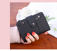 Women's stylish, frosted, flip-top, high-quality classic purse wallets is compact, delicate and practical black one size