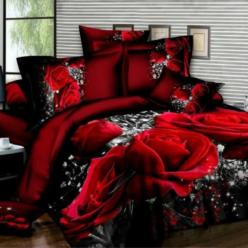 3-piece Bedding sets (1 duvet cover+2 pillowcases) elastic zipper design with 3D pattern Red rose Purple Rose Wolf tiger pattern （no duvet and no pillow）