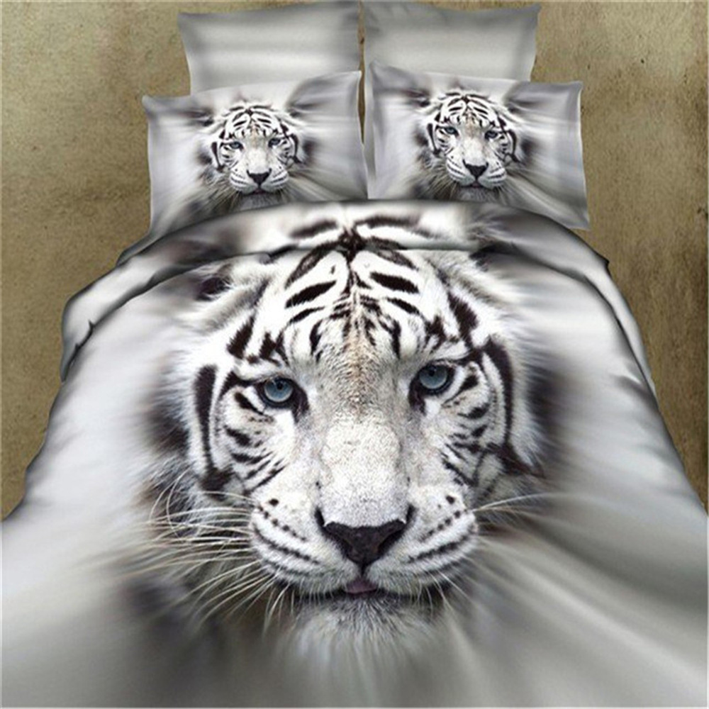 3-piece Bedding sets (1 duvet cover+2 pillowcases) elastic zipper design with 3D pattern Red rose Purple Rose Wolf tiger pattern （no duvet and no pillow）