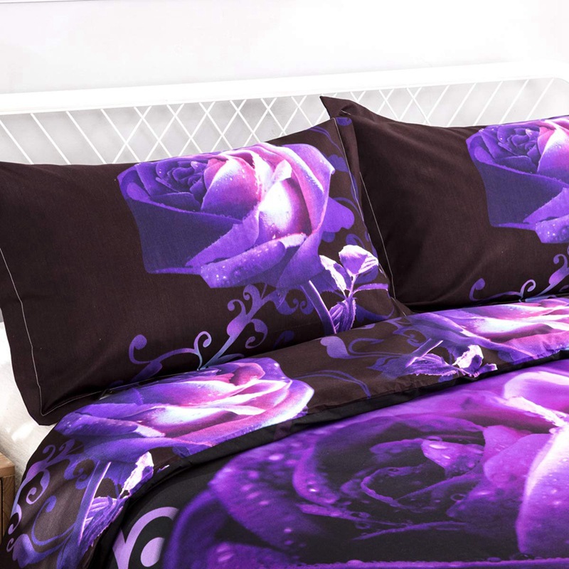 3-piece Bedding sets (1 duvet cover+2 pillowcases) elastic zipper design with 3D pattern Red rose Purple Rose Wolf tiger pattern （no duvet and no pillow）