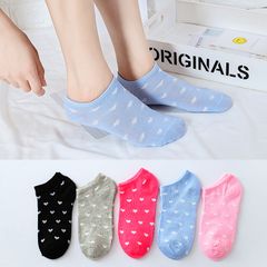 New arrivals 5 pairs of women's summer thin shallow mouth socks cotton sweat absorption invisible socks white spots FREE SIZE