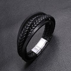 Multilayer simple woven men's leather bracelet with magnet buckle imitation cowhide bracelet random color delivery 1 pcs
