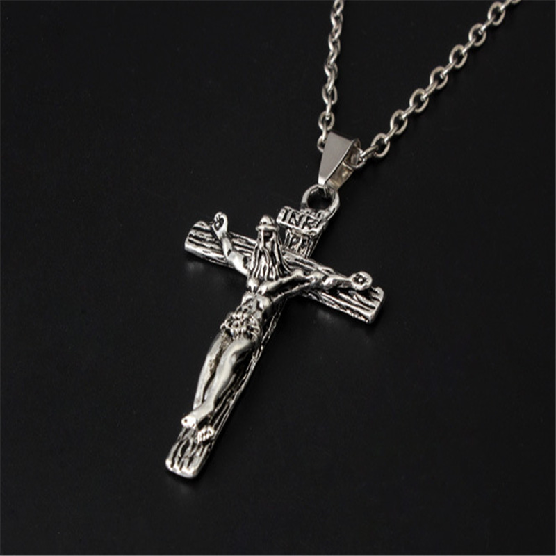 Jesus Cross Religious Element Personality Sweater Chain Titanium Steel Men's Pendant Necklace Retro Style Pendant Men and Women Same Style