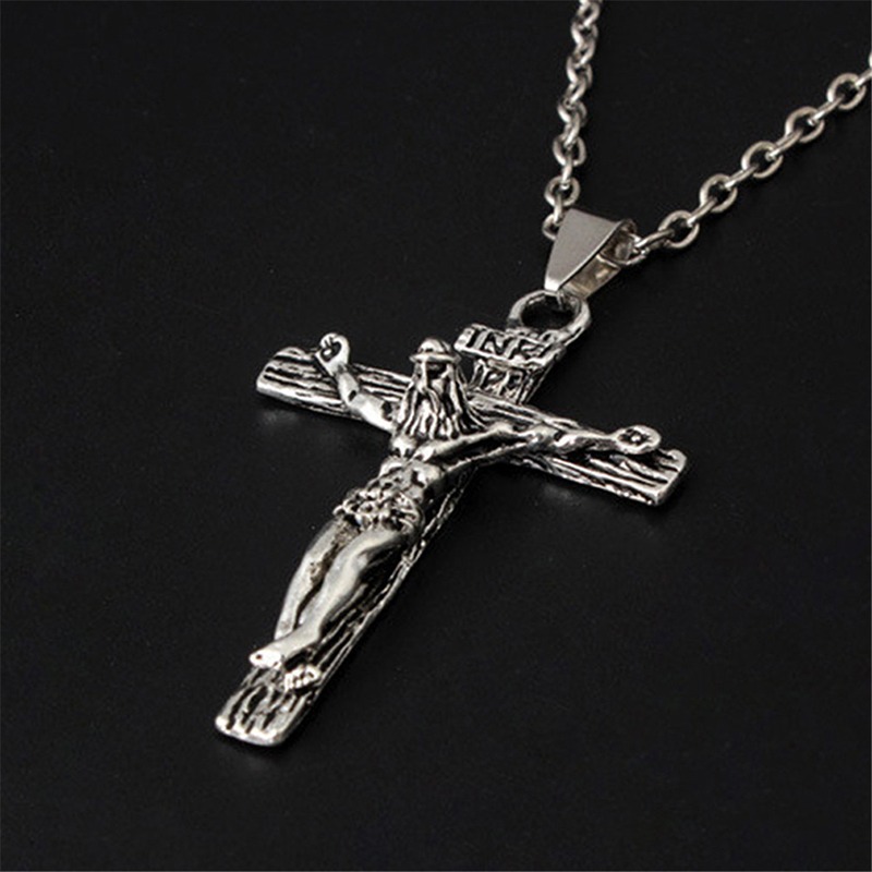 Jesus Cross Religious Element Personality Sweater Chain Titanium Steel Men's Pendant Necklace Retro Style Pendant Men and Women Same Style