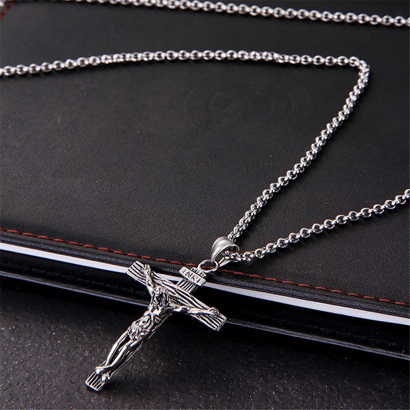 Jesus Cross Religious Element Personality Sweater Chain Titanium Steel Men's Pendant Necklace Retro Style Pendant Men and Women Same Style