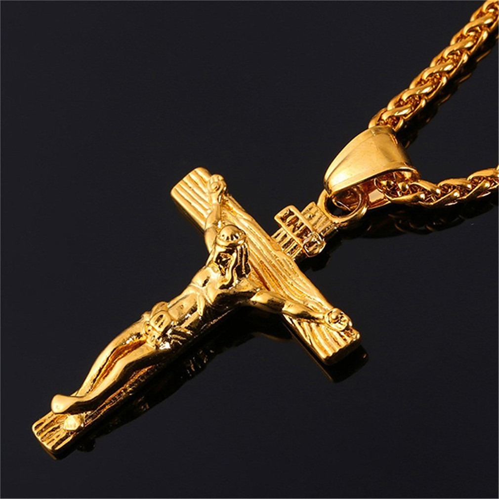 Jesus Cross Religious Element Personality Sweater Chain Titanium Steel Men's Pendant Necklace Retro Style Pendant Men and Women Same Style