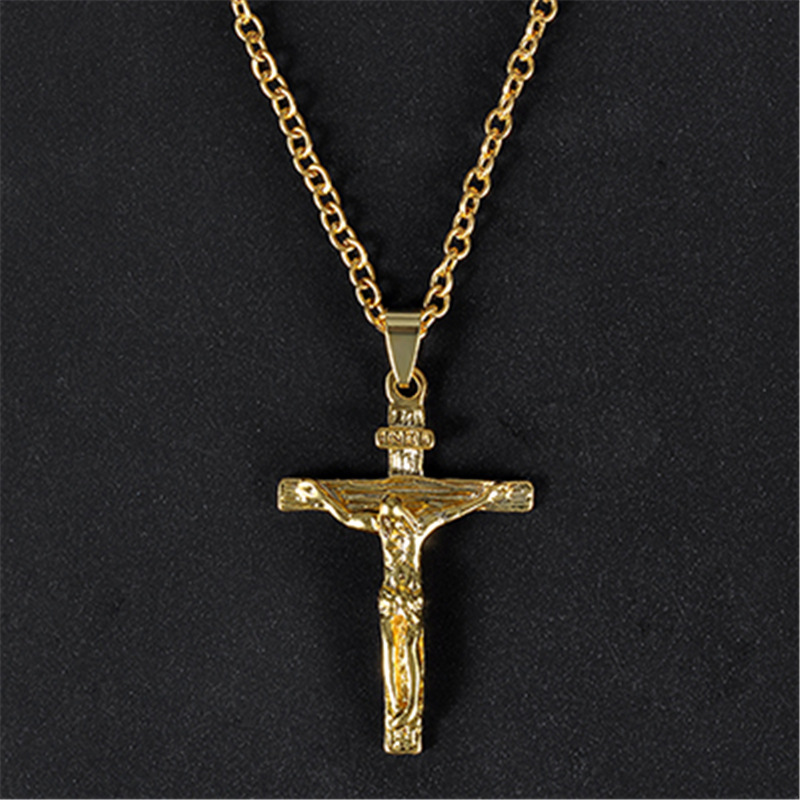 Jesus Cross Religious Element Personality Sweater Chain Titanium Steel Men's Pendant Necklace Retro Style Pendant Men and Women Same Style