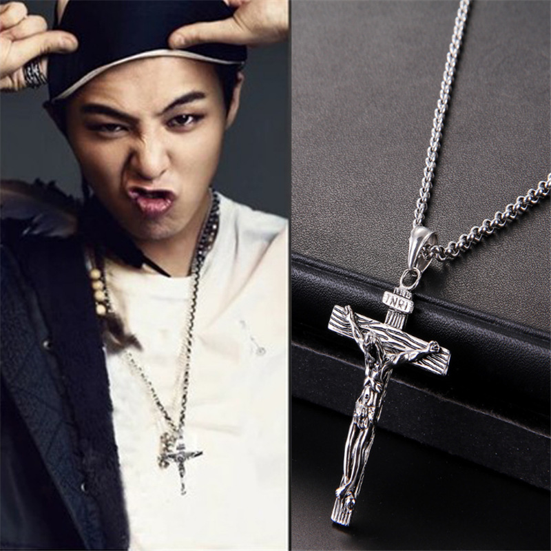 Jesus Cross Religious Element Personality Sweater Chain Titanium Steel Men's Pendant Necklace Retro Style Pendant Men and Women Same Style