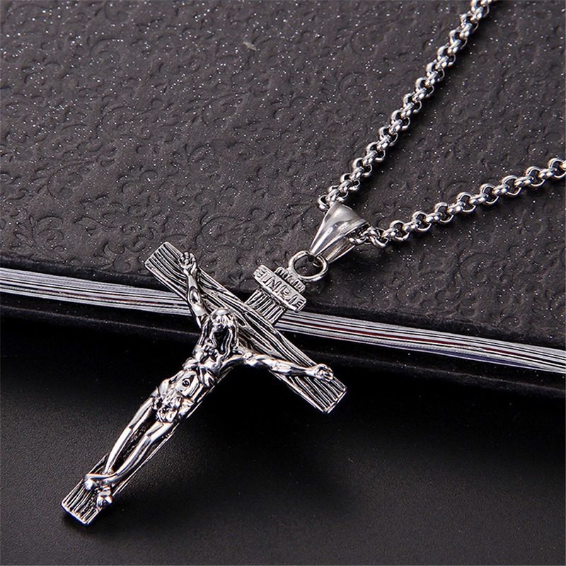 Jesus Cross Religious Element Personality Sweater Chain Titanium Steel Men's Pendant Necklace Retro Style Pendant Men and Women Same Style