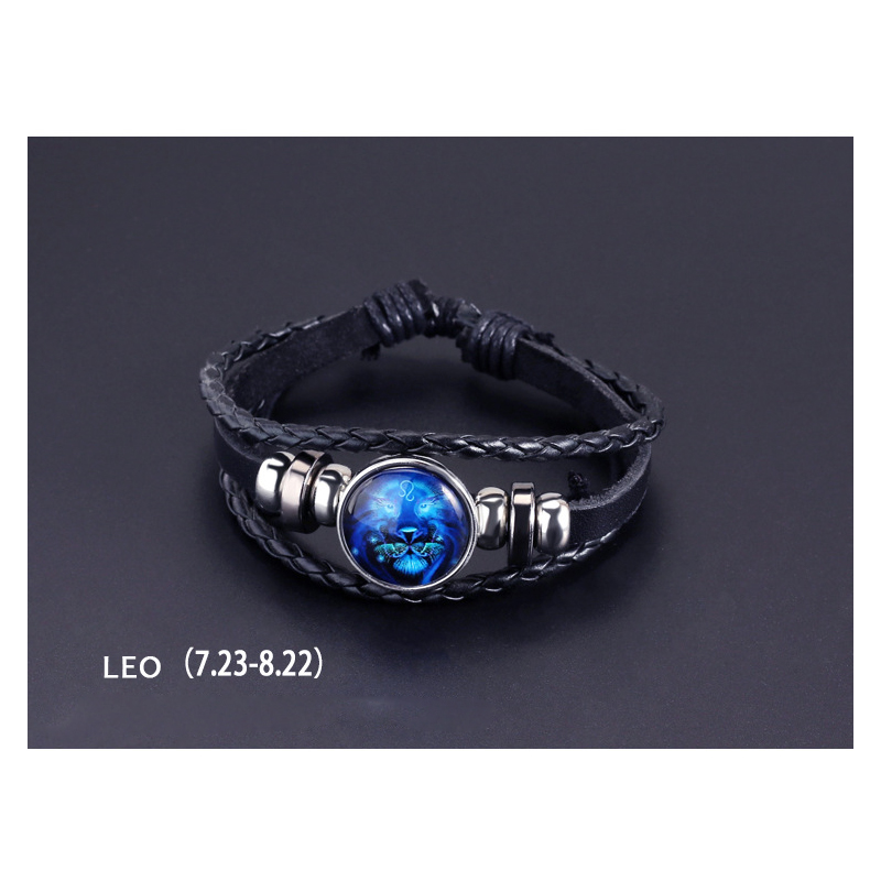 12 Constellation Men's and women's bracelet twelve constellation leather rope blue moonstone bracelet student hipster couple jewelry fashion men's models can be contracted and elongated