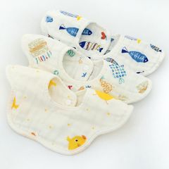 3pcs 100% cotton good quality baby petal bib bib 360 degrees surrounded by eight layers of gauze thickened pleated seersucker printed baby saliva towel random pattern delivery as picture