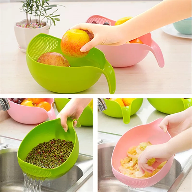 Perforated Wash Rice Colander Professional Kitchen Strainer Washing Bowl for Vegetables.