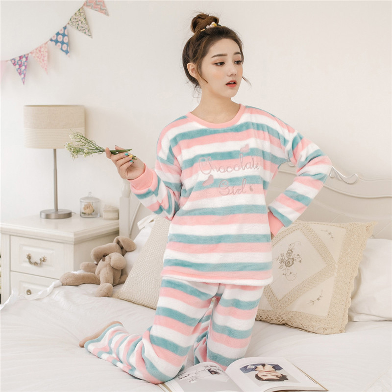 Women Pyjamas Thick Flannel Sheep Female Warm Winter Pajama Set Long Sleeve Full Trousers Two Piece