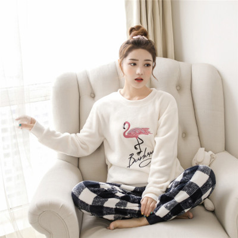 Women Pyjamas Thick Flannel Sheep Female Warm Winter Pajama Set Long Sleeve Full Trousers Two Piece
