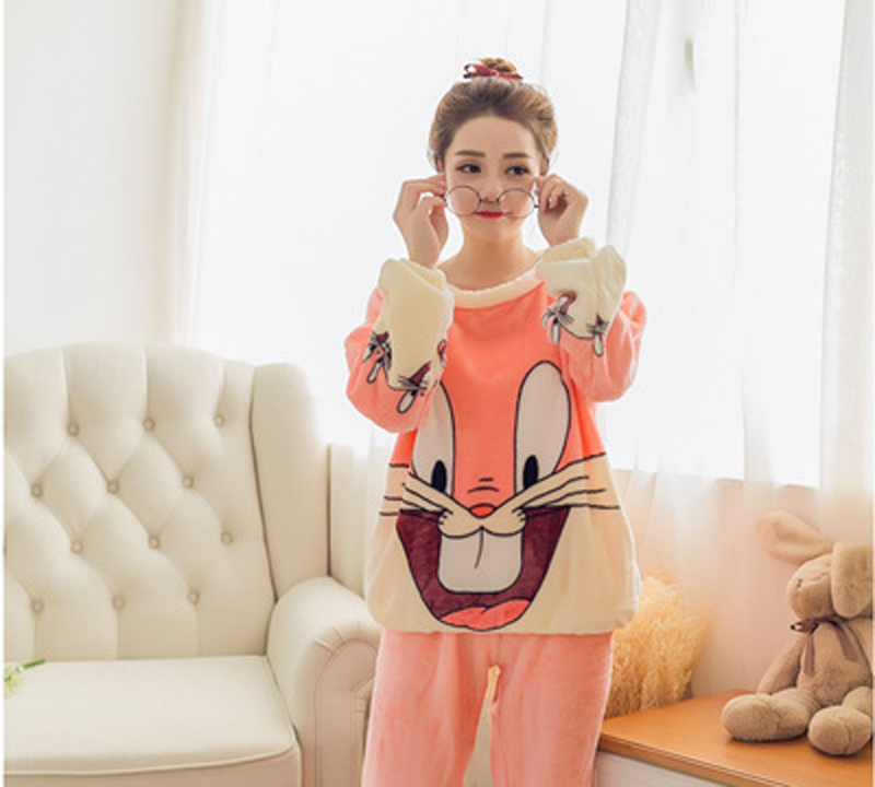 Women Pyjamas Thick Flannel Sheep Female Warm Winter Pajama Set Long Sleeve Full Trousers Two Piece