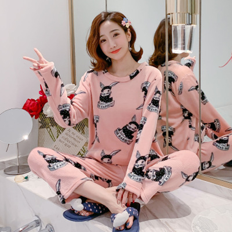 Women Pyjamas Thick Flannel Sheep Female Warm Winter Pajama Set Long Sleeve Full Trousers Two Piece