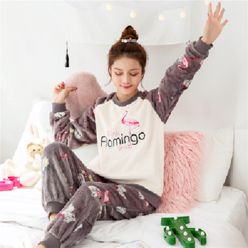 Women Pyjamas Thick Flannel Sheep Female Warm Winter Pajama Set Long Sleeve Full Trousers Two Piece