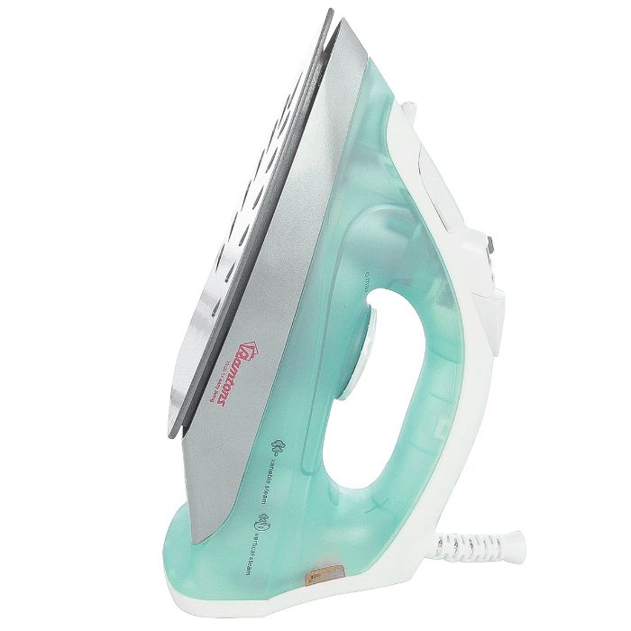 GREEN AND WHITE STEAM IRON - RM/306 Steam iron 1200 Watts Dry/spray/steam/vertical steam Continuous temperature control With light indicator function Over heating protection Non-stick soleplate