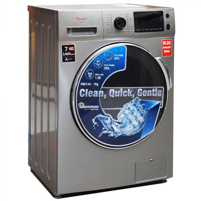 Ramtons RW/154 - 7KG Front Load Washing Machine- Silver,Front Load, Wash Capacity: 7Kg, Fully Automatic, Spin Speed 1400 RPM, Spin drying efficiency,