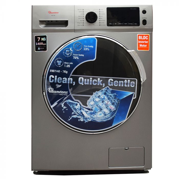 Ramtons RW/154 - 7KG Front Load Washing Machine- Silver,Front Load, Wash Capacity: 7Kg, Fully Automatic, Spin Speed 1400 RPM, Spin drying efficiency,