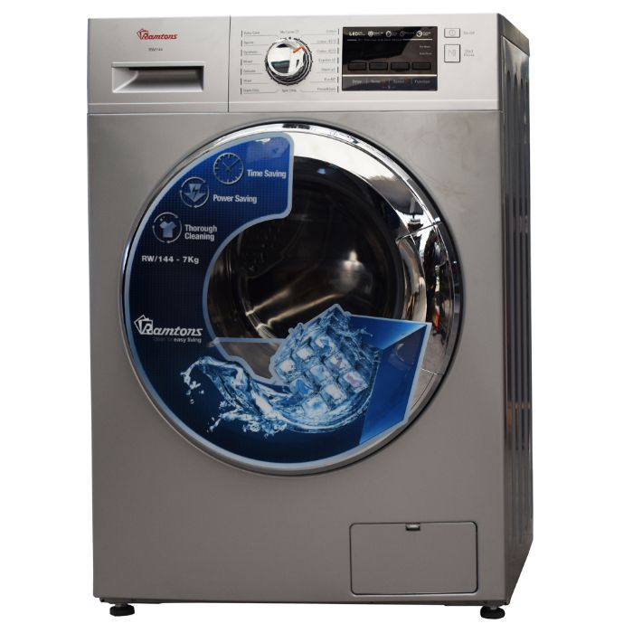 Ramtons RW/154 - 7KG Front Load Washing Machine- Silver,Front Load, Wash Capacity: 7Kg, Fully Automatic, Spin Speed 1400 RPM, Spin drying efficiency,