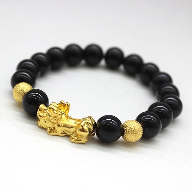 3PCS Lucky Gilded Enamel Bracelet Obsidian Male and Female Agate Bracelet Crystal Beading