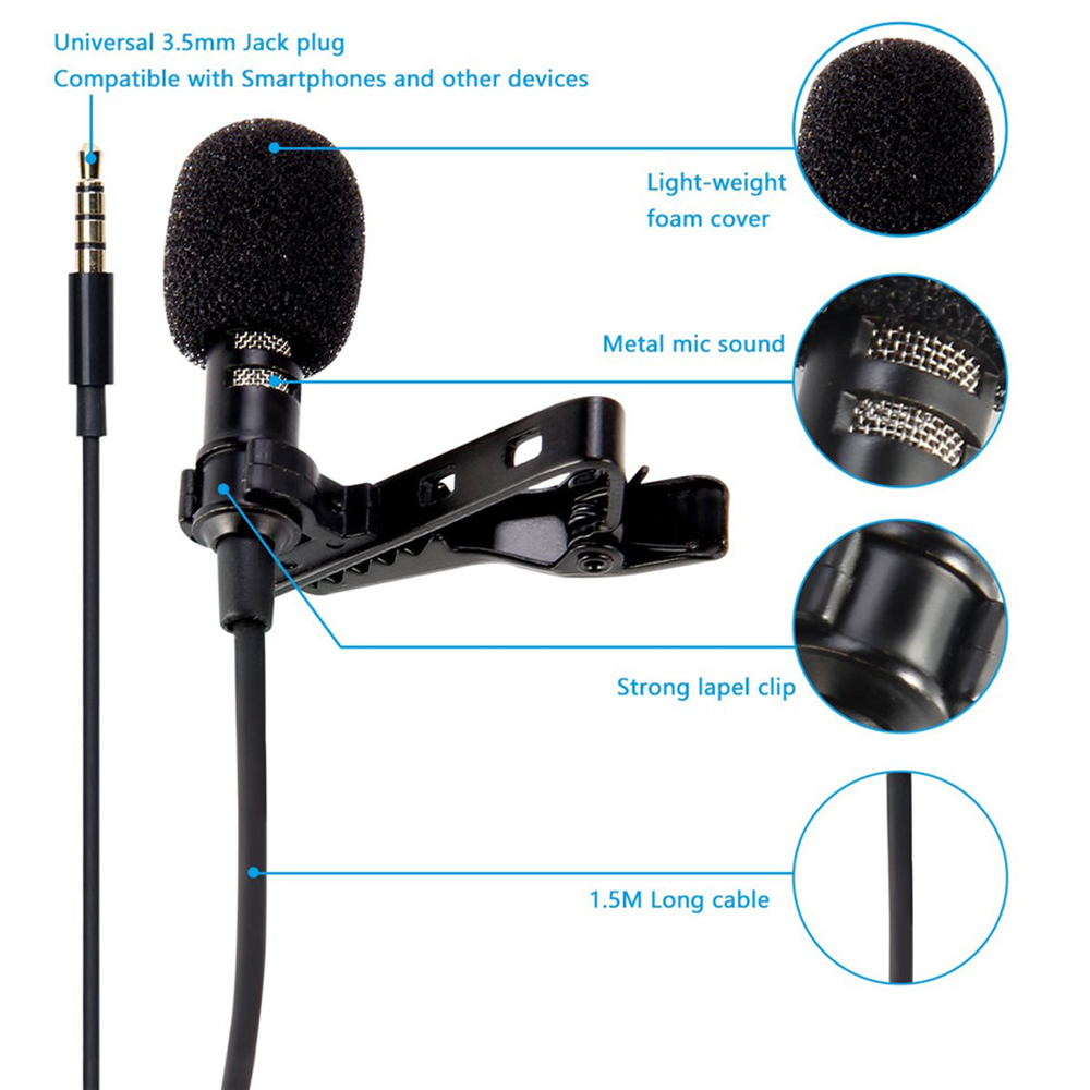 Mini Portable Microphones Condenser Clip-on Lapel Mic Wireless Microphone for Phone for Laptop