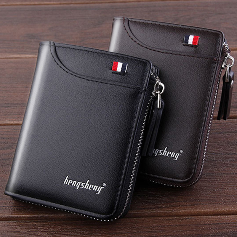 Men&apos;s Wallet Multi-function Retro Short Wallet Men&apos;s Fashion Zipper Loose-leaf