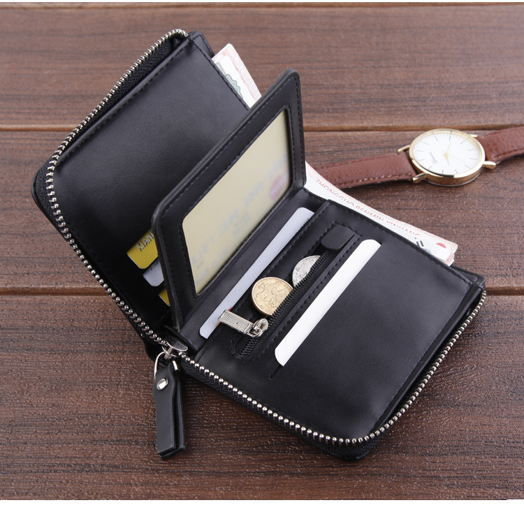 Men&apos;s Wallet Multi-function Retro Short Wallet Men&apos;s Fashion Zipper Loose-leaf