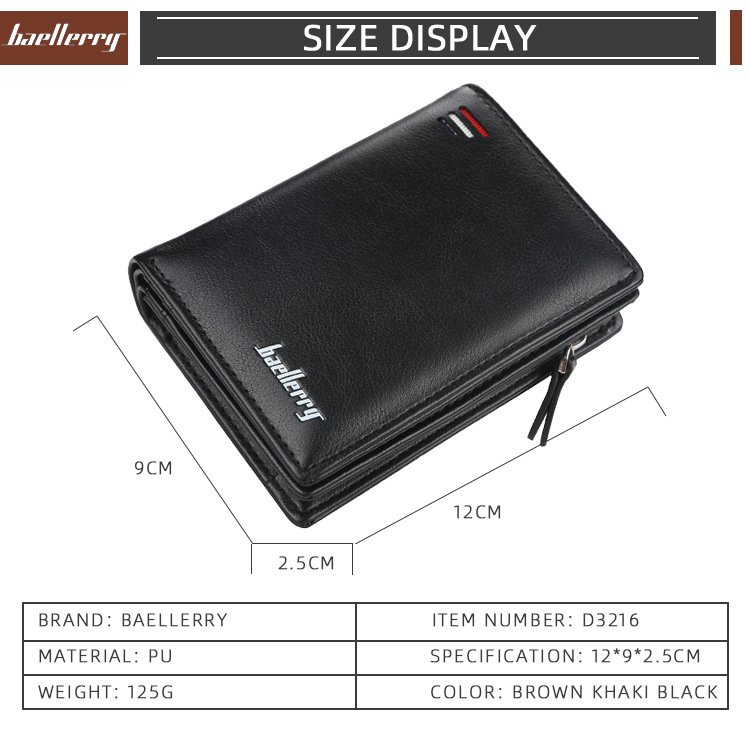 Wallet men&apos;s short paragraph vertical multi-card position snap coin purse fashion card package male