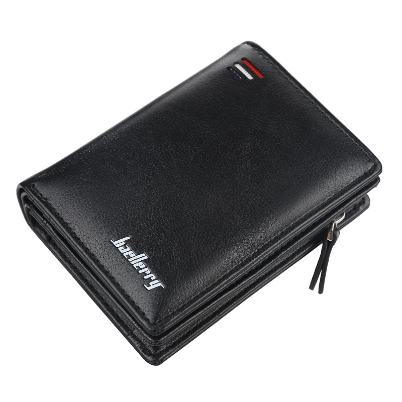 Wallet men&apos;s short paragraph vertical multi-card position snap coin purse fashion card package male