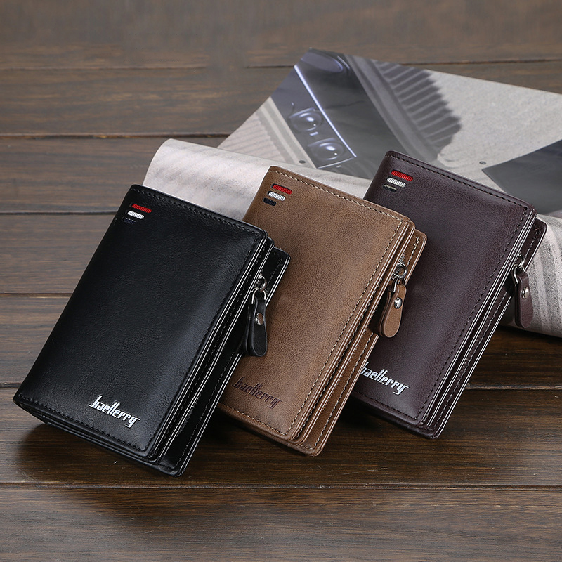 Wallet men&apos;s short paragraph vertical multi-card position snap coin purse fashion card package male