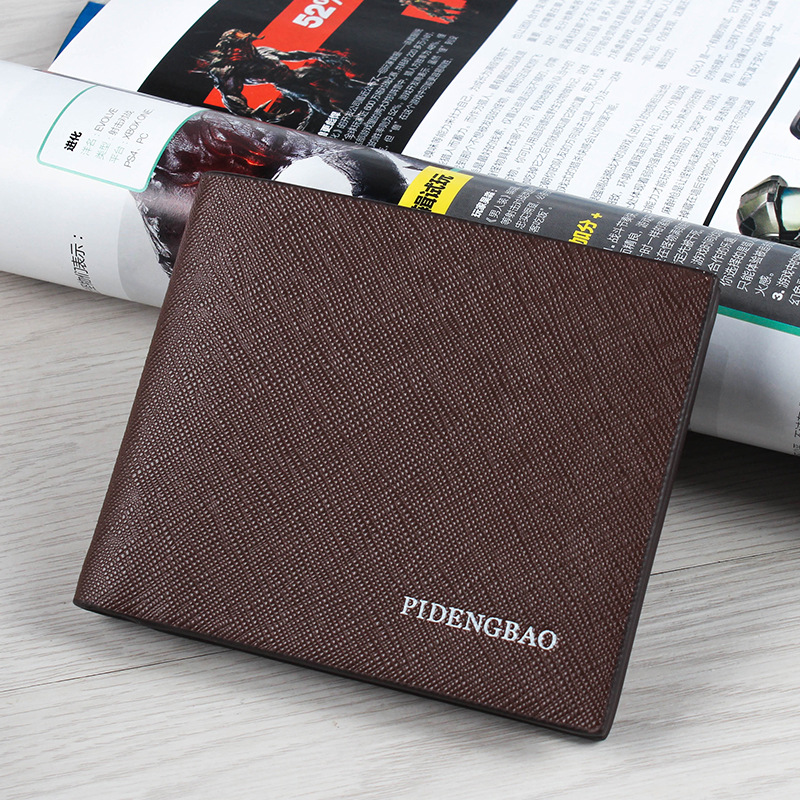 Wallet Men&apos;s Short Wallet Cross-section Student Wallet Ultra-thin Cross-grain Wallets