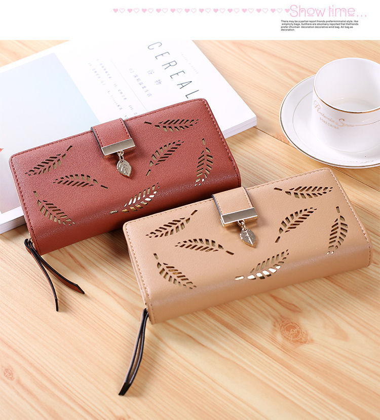 Women Wallet Female Long Wallet PU Leather Purse Hollow Leaves Pouch Handbag For Women Coin Purse