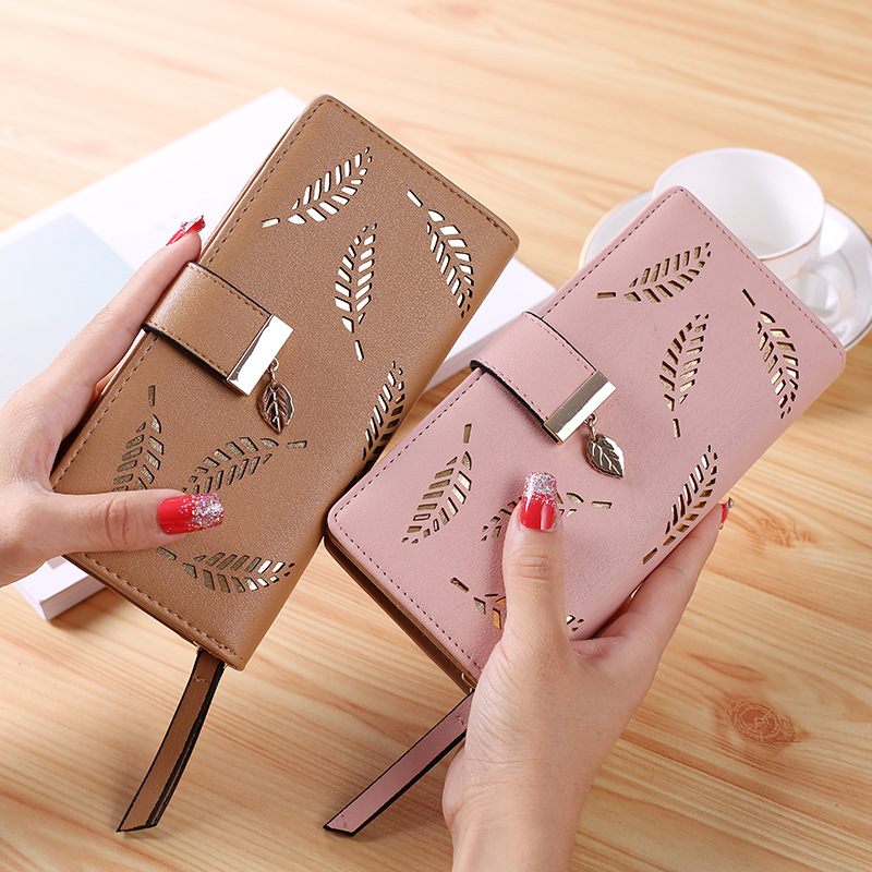 Women Wallet Female Long Wallet PU Leather Purse Hollow Leaves Pouch Handbag For Women Coin Purse