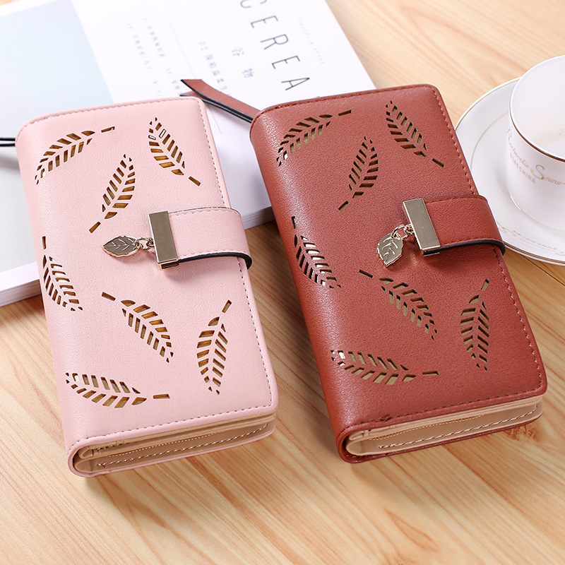 Women Wallet Female Long Wallet PU Leather Purse Hollow Leaves Pouch Handbag For Women Coin Purse