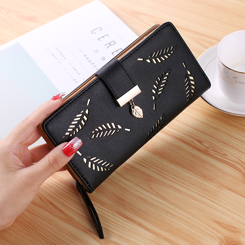 Women Wallet Female Long Wallet PU Leather Purse Hollow Leaves Pouch Handbag For Women Coin Purse