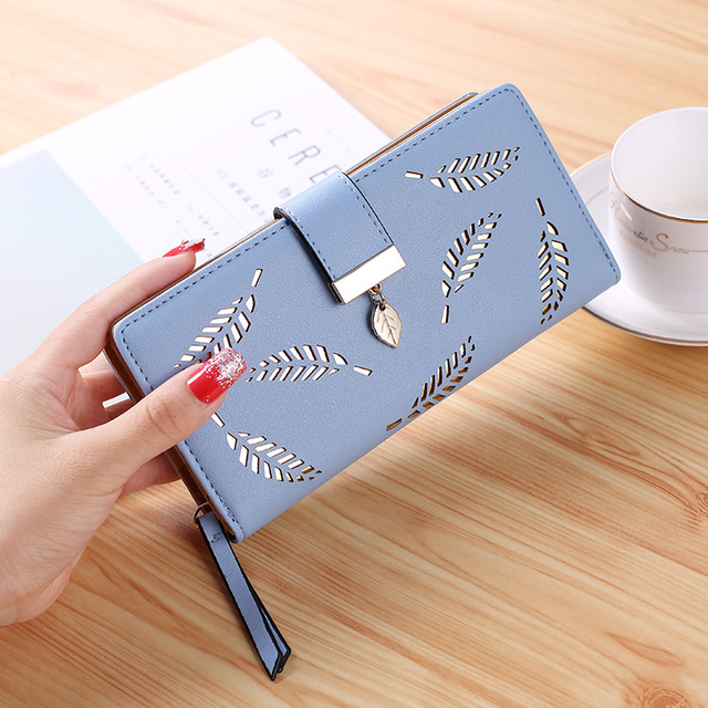 Women Wallet Female Long Wallet PU Leather Purse Hollow Leaves Pouch Handbag For Women Coin Purse