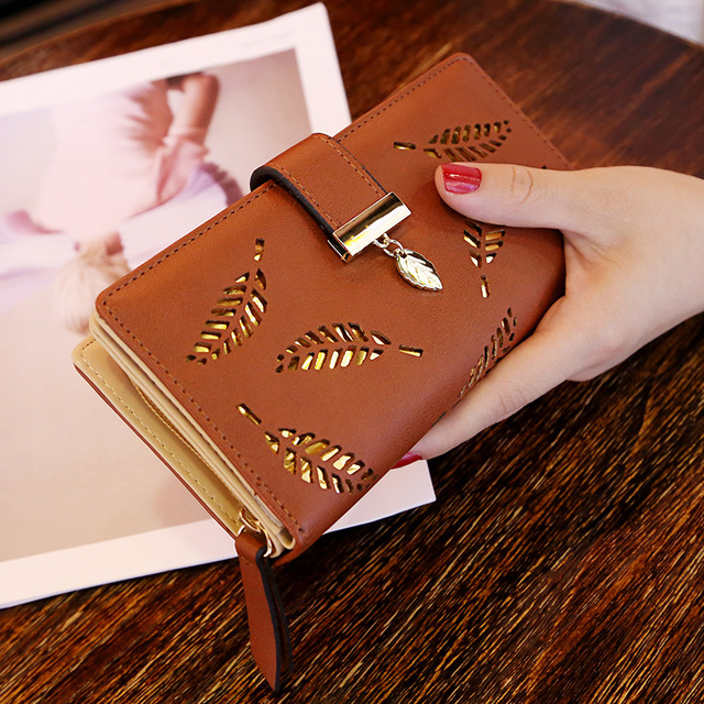 Women Wallet Female Long Wallet PU Leather Purse Hollow Leaves Pouch Handbag For Women Coin Purse