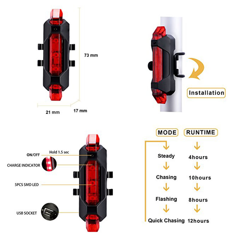 3PCS Bike Bicycle light Rechargeable LED Taillight USB Cycling light Portable Flash Light