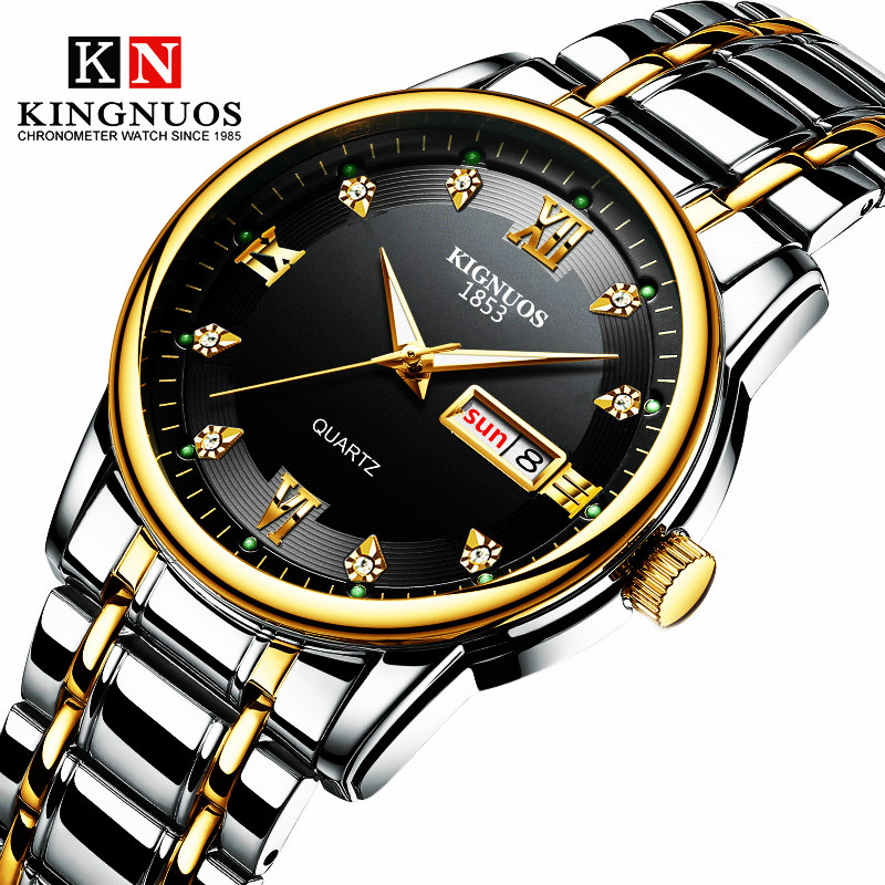 Stainless Steel Business Watch Top Brand KINGNUOS Men Wrist Watches Waterproof Man Quartz Clock