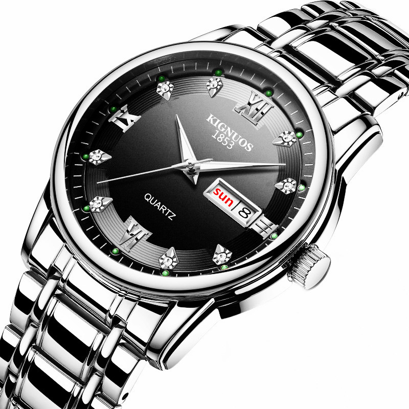 Stainless Steel Business Watch Top Brand KINGNUOS Men Wrist Watches Waterproof Man Quartz Clock