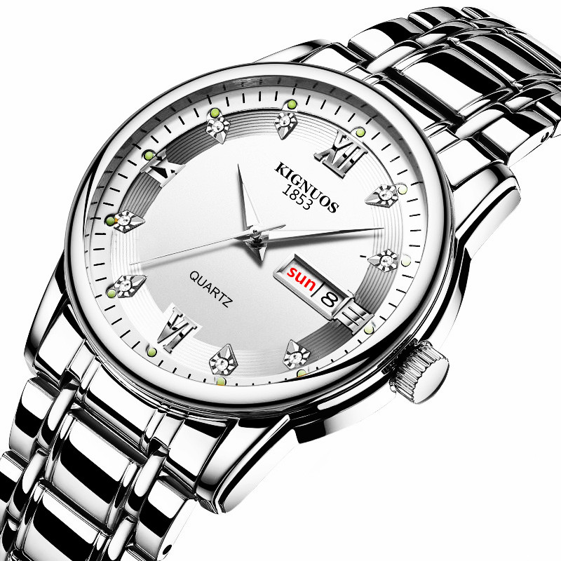 Stainless Steel Business Watch Top Brand KINGNUOS Men Wrist Watches Waterproof Man Quartz Clock