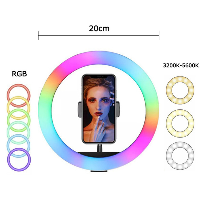 RGB LED Ring Light Photography Fill Light Dimmable RGB Selfie LED Ring Light Remote For Photo Video